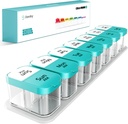 Daviky Large Weekly AM PM Pill Organizer - 7 dag, 2 gange om dagen med ekstra store afdelinger for vitaminer, medicin, kosttilskud (Cyan)