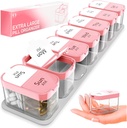Ekstra Stor Ugentlig Pill Organizer - XL Vitamin Holder med 7 Detachable AM PM Compartments - Portable Medicine Dispenser til hjemmet og rejser, Big Supplement Container til Ugentlig eller daglig brug, Pink