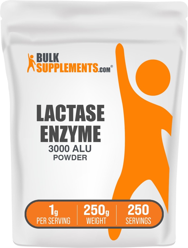 BulkSupplements.com Lactase Enzyme (3000 ALU) Powder - Lactase Enzyme Supplement, fordøjelsesstøtte - Gluten Free, 1g per servering, 250g (8,8 oz) (pakning med 1)