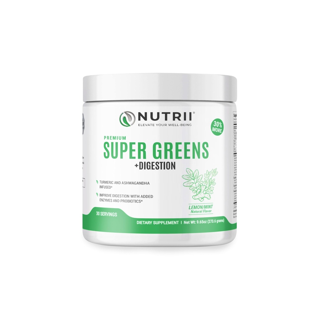 Organic Green Immunity Superfood Powder - letter fordøjelsen, øger sund Vitalitet og energi. Hurtig fungerende formel med probiotika, enzymer, gurkemeje og Ashwagandha (30 Servere Lemon- Mint)