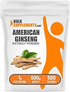 BulkSupplements.com American Ginseng Extract Powder - Ginseng Supplement, Urte Kosttilskud - Gluten Free, 1g per Serving, 500g (1.1 lbs) (Pack of 1)