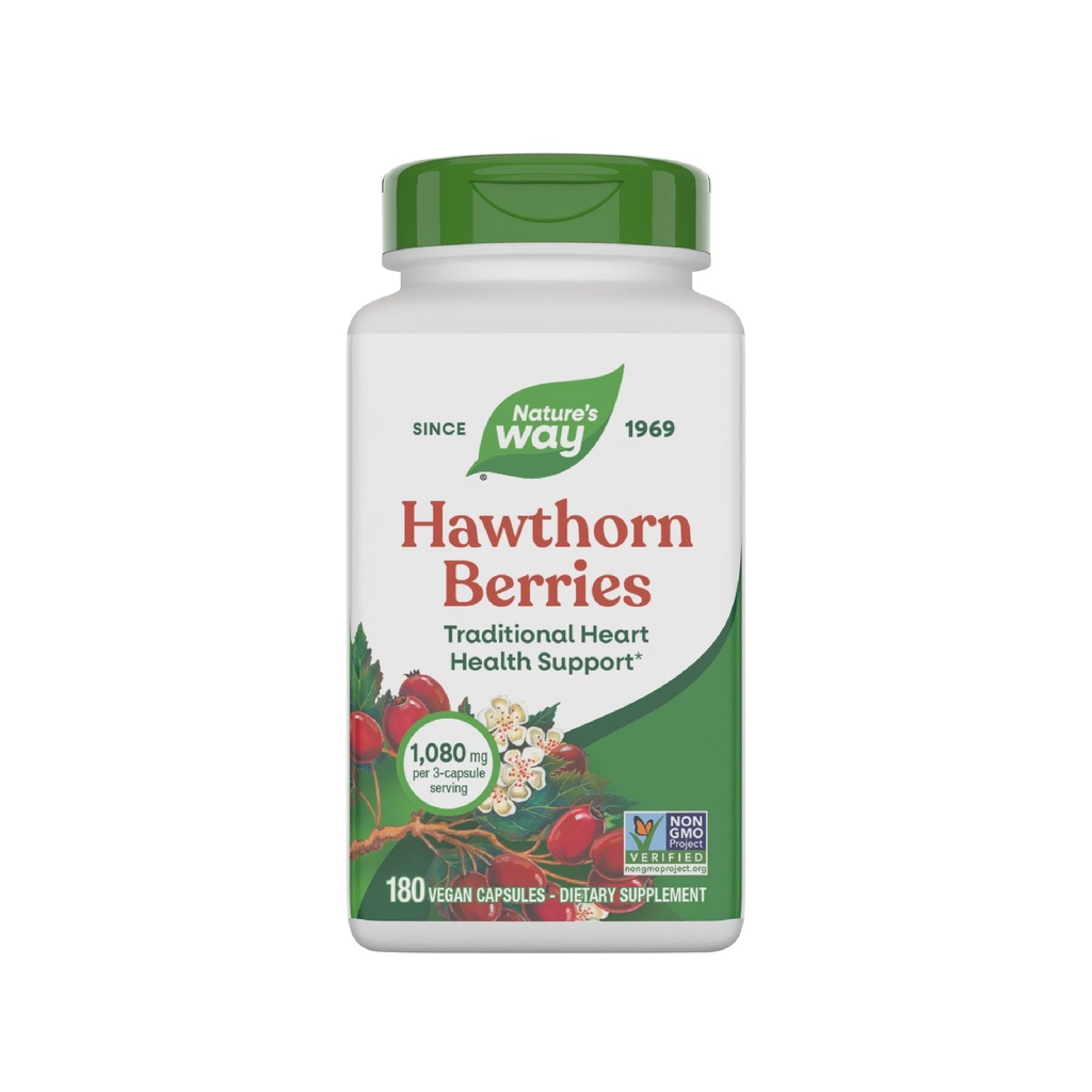 Nature 's Way Hawthorn Berries - Traditional Support for Heart Health * - Non- GMO Project Verified - Herbal Supplement - Gluten Free - 180 Veganske kapsler