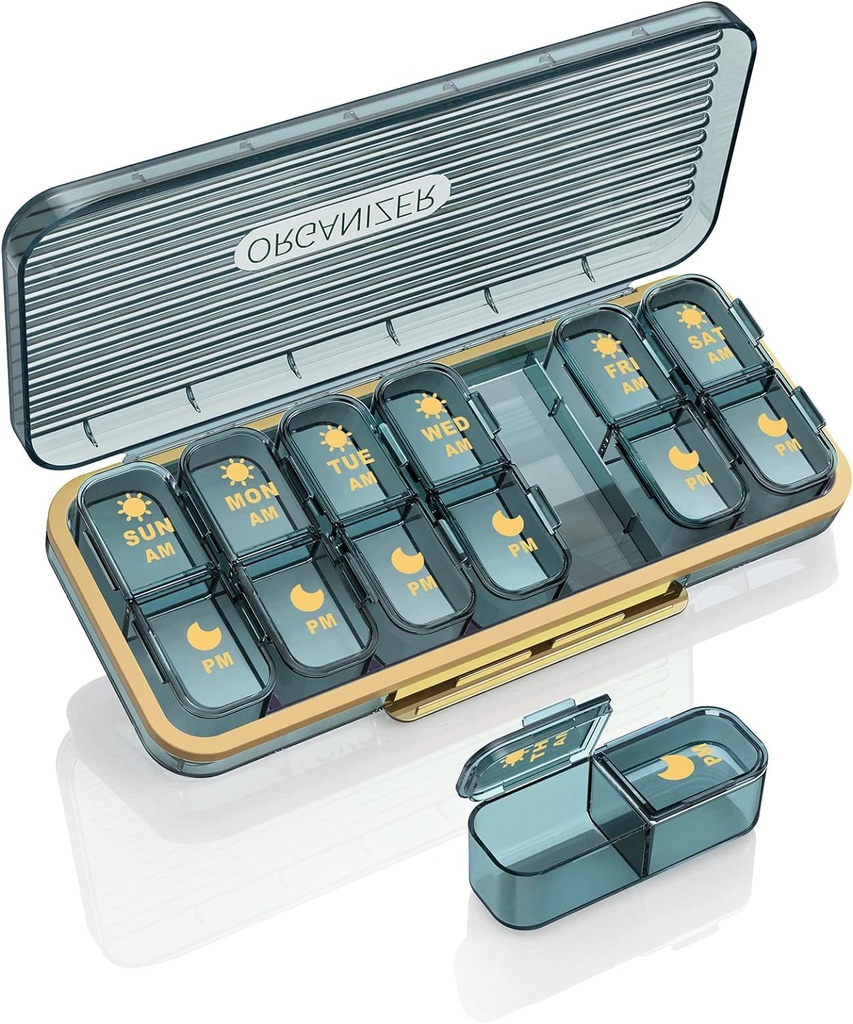 Am Pm Pill Organizer, Ugentlig Pill Box 2 gange en dag - Acedada 7 Dag Pill Organizer med 7 Separat Containers, Portable Daily Medicine Dispenser Case for Vitamin, Fiskeolier, Kosttilskud, Stilfuld Blå