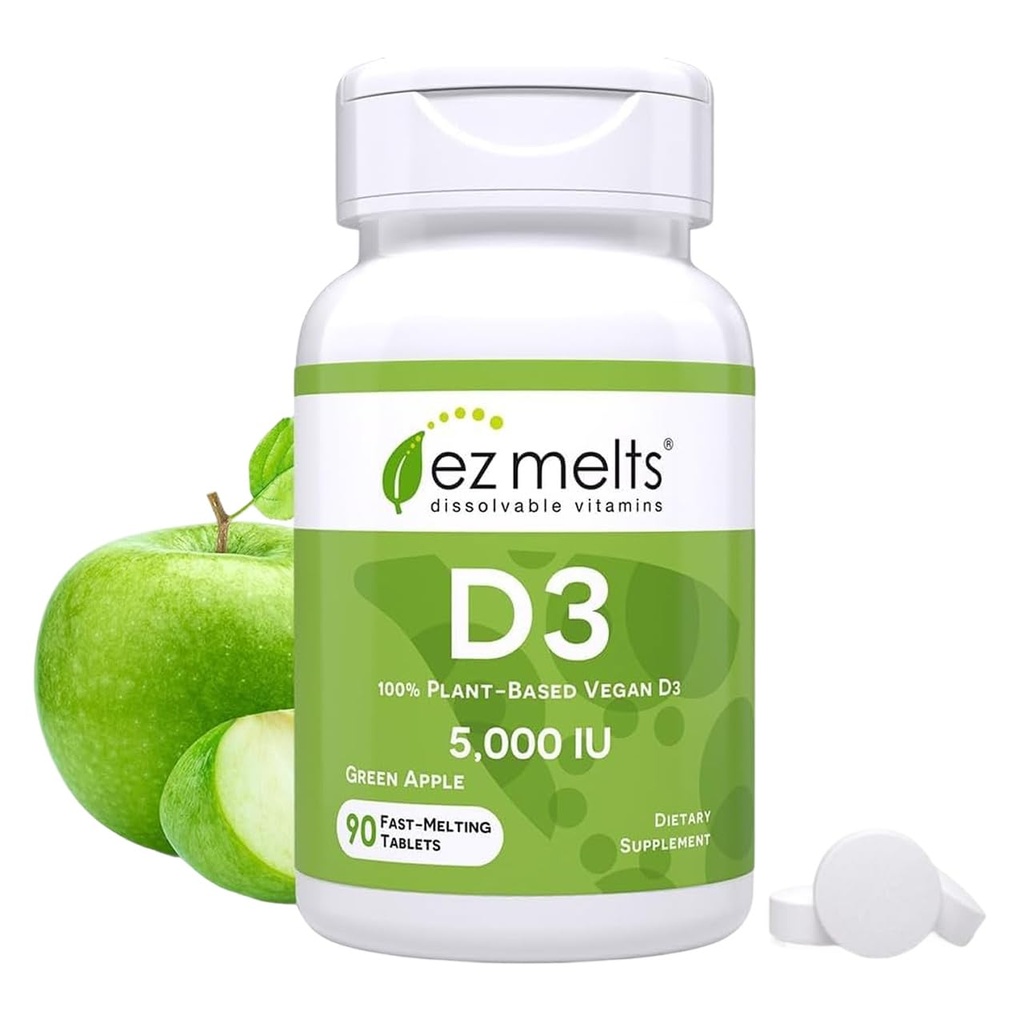 EZ smelter opløselig vitamin D3 5000 IE, sukkerfri, 3- måneders forsyning - 1 pakke