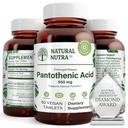 Naturlig Nutra tidsudløsning Pantothensyre 500 mg, Vitamin B5 supplement Hjælper Bryd ned fedt og kulhydrater, Metabolisme og energi, Forbedre muskelsundhed, Reducere hudpletter, 60 vegetariske tabletter
