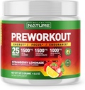 Bygget af Nature Pre Workout Pulver med Beta Alanine, Creatinine monohydrat, BCAA, L Citrullin, L Arginin og Koffein - Jordbær Lemonade Flavor - 25 Servere