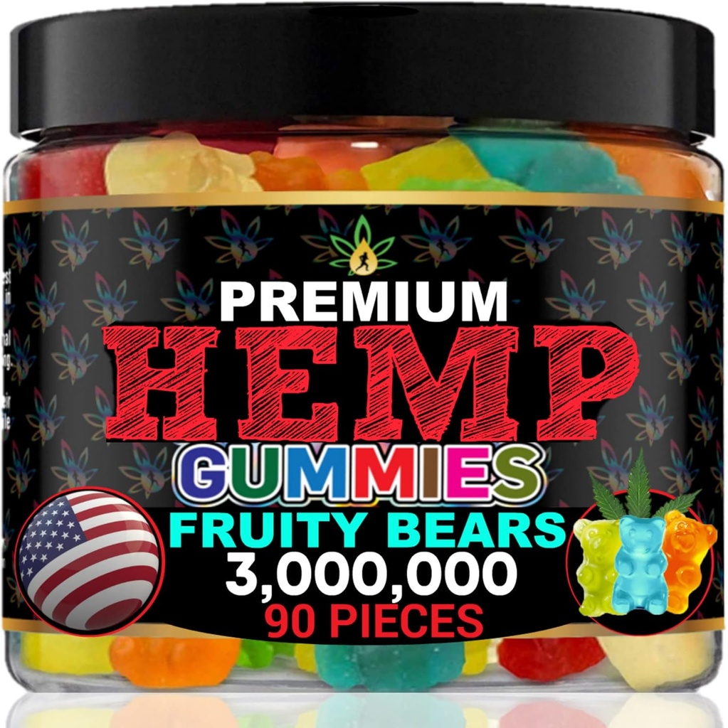 Hamp Gummies for Sleep- Infused Bedtime Support, Slap af, rolig, ubehag -Høj potens Hempoil Gummy Bears Fred og afslapning -Fruit Flavors-Natural Omega Hamp Ediadories-Made in USA- 90 Bears
