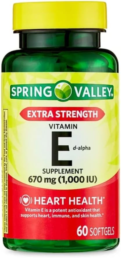 Generisk Spring Valley Vitamin E Extra Strength Vitamin E D- Alpha Spring Valley Softels, 670 mg (1. 000 IE), 60 Count