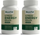 Stress Energy Brain - Træthed Supplement med Cortisol, Stress, Energistøtte - Rhodiola Rosea, Lions Mane, L Theanine, Ginkgo Biloba, Milk Thistle, Jern - 2 Måneders Tilgang