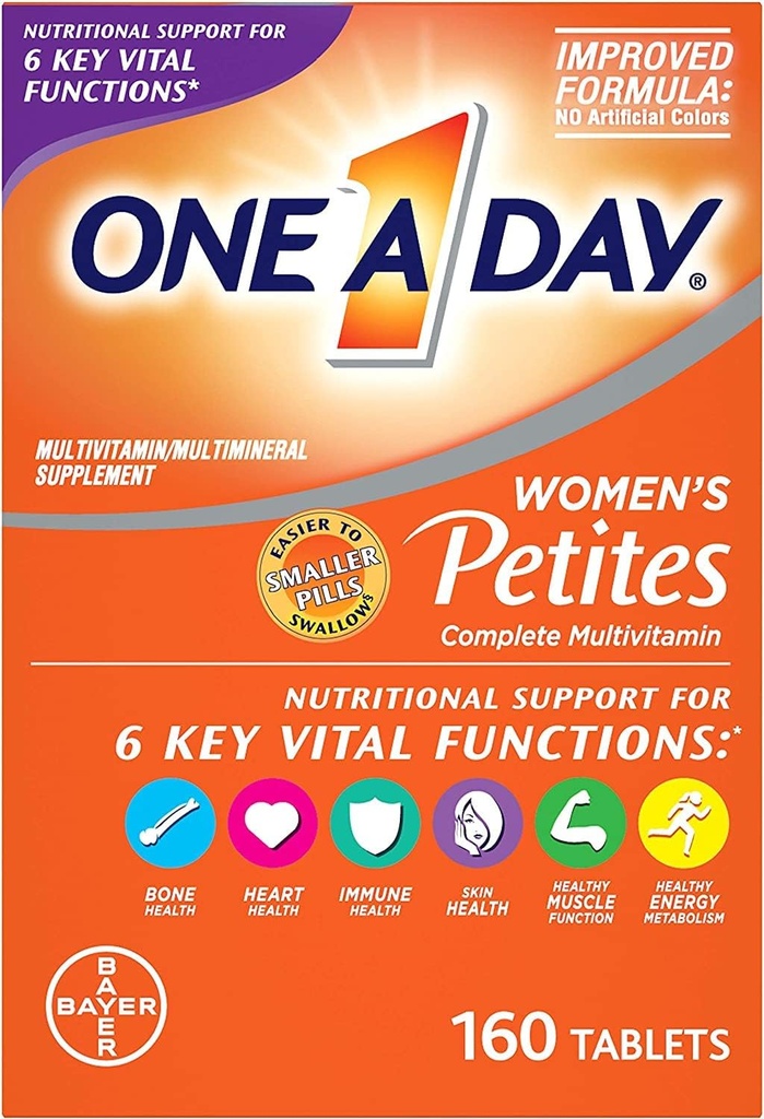 En dag kvinders Petites Multivitamin, tillæg med vitamin A, C-vitamin, D-vitamin, E-vitamin og zink til immunforsvar, B-vitaminer, biotin, folat (som folinsyre) & mere, 160 Tæl