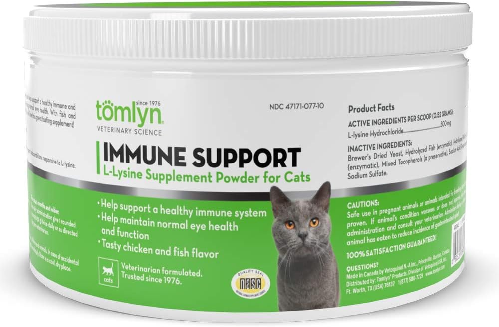 Tomlyn immunforsvar Dagligt L- Lysin tillæg, Fish- Flavored Lysin pulver til katte og killinger, 3.5oz