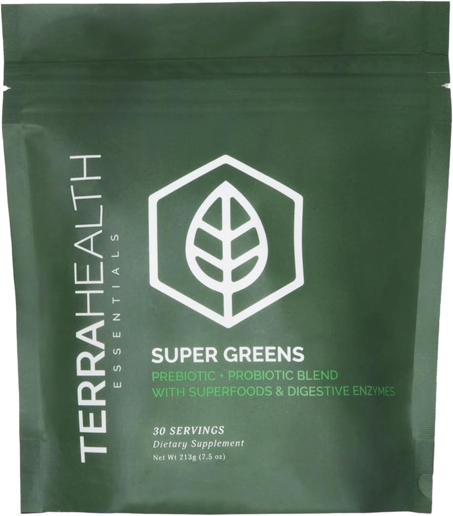 Terra Health Essentials ® Super Greens against 124; Organic Superfood Greens pulveret 124; Gluten- Free Gut- Friendly Probiotics