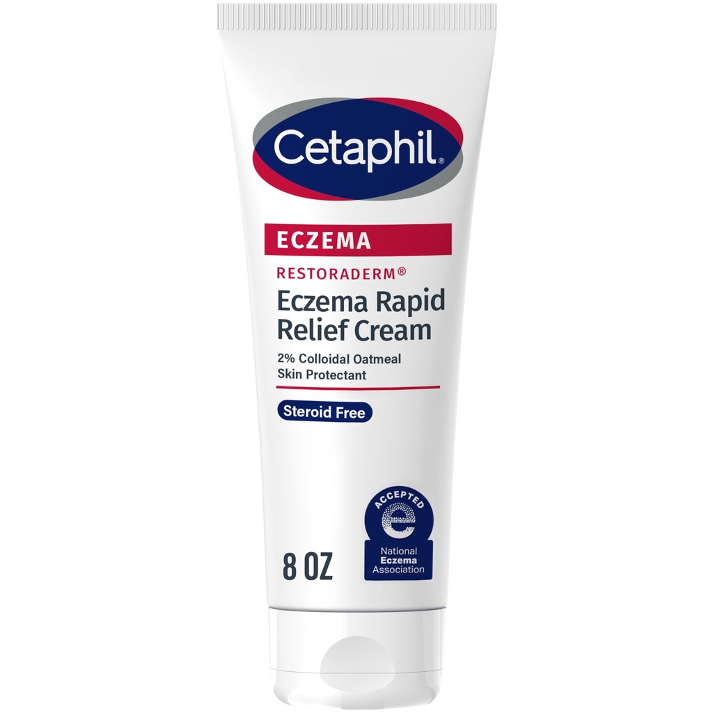 CETAPHIL ECZEMA RESTORADERM FLARE- UP RELIEF CREAM, For Eksem Prone Skin, 8 oz, barriere Reparation, 48 timers Hydration, 2% hudbeskyttende kolloid havregryn, Steroid fri