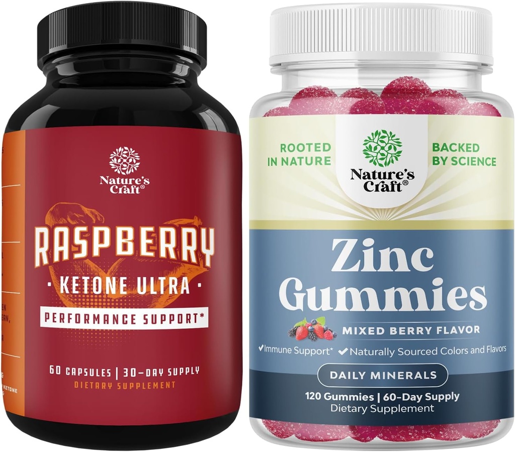Bundle af Raspberry ketoner, Green Tea Extract & African Mango Blend og ekstra styrke Zink gummier til voksne - Potent ingredienser til at fremskynde vægttab, Gluten og Gelatine fri