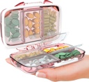Travel Pill Organizer - Fugt bevis Portable Vitamin Holder med 7 afdelinger, Kompakt supplement sag for purse Essential Medicine Kit fot Traveling Pocket Apotek med etiketter, Pink