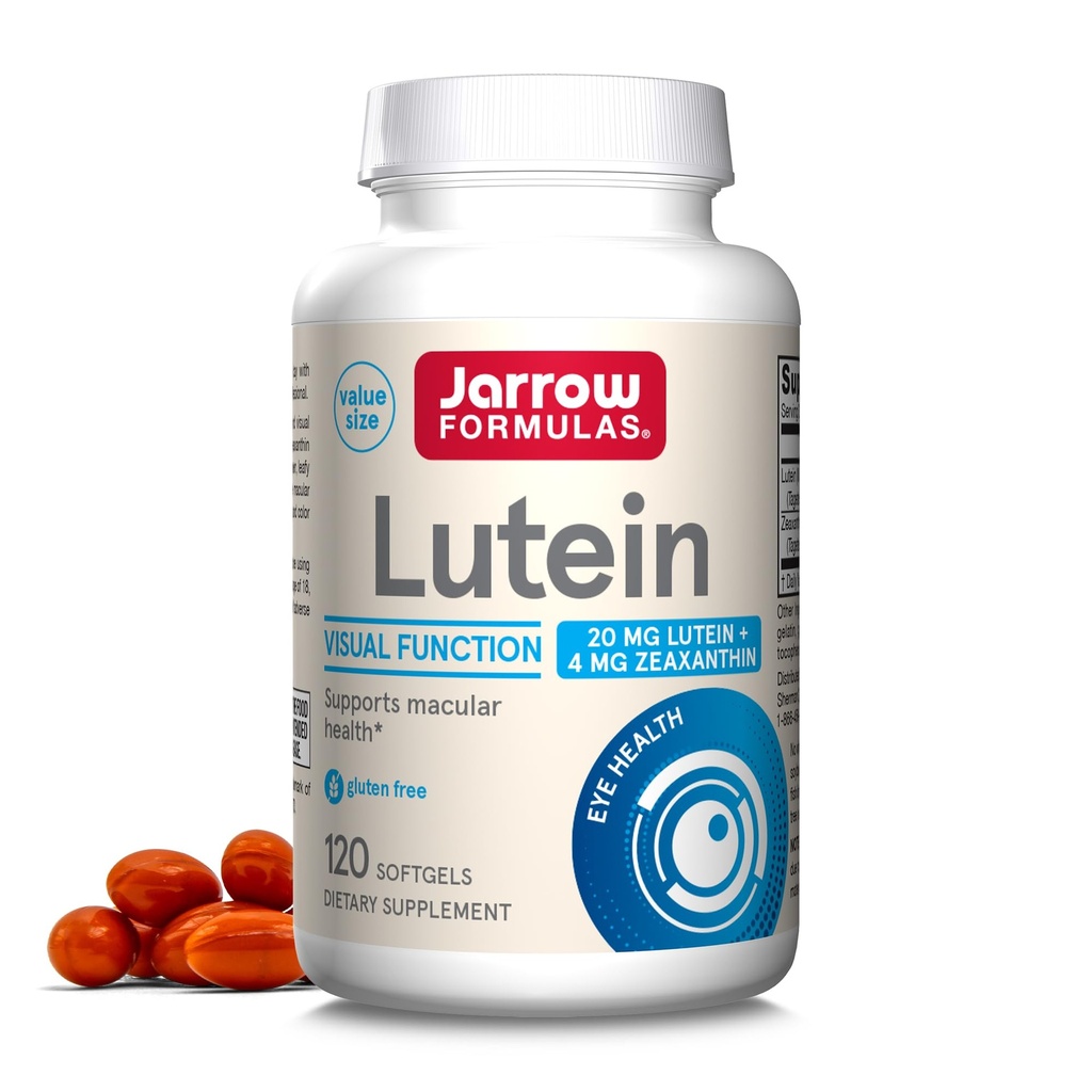Jarrow Formulas Lutein 20 mg med Zeaxanthin, Kosttilskud til Visuel Funktion og Macular Health Support, 120 Softels, 120 Day Supply