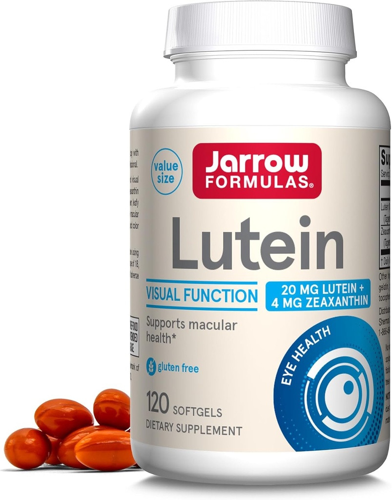 Jarrow Formulas Lutein 20 mg med Zeaxanthin, Kosttilskud til Visuel Funktion og Macular Health Support, 120 Softels, 120 Day Supply