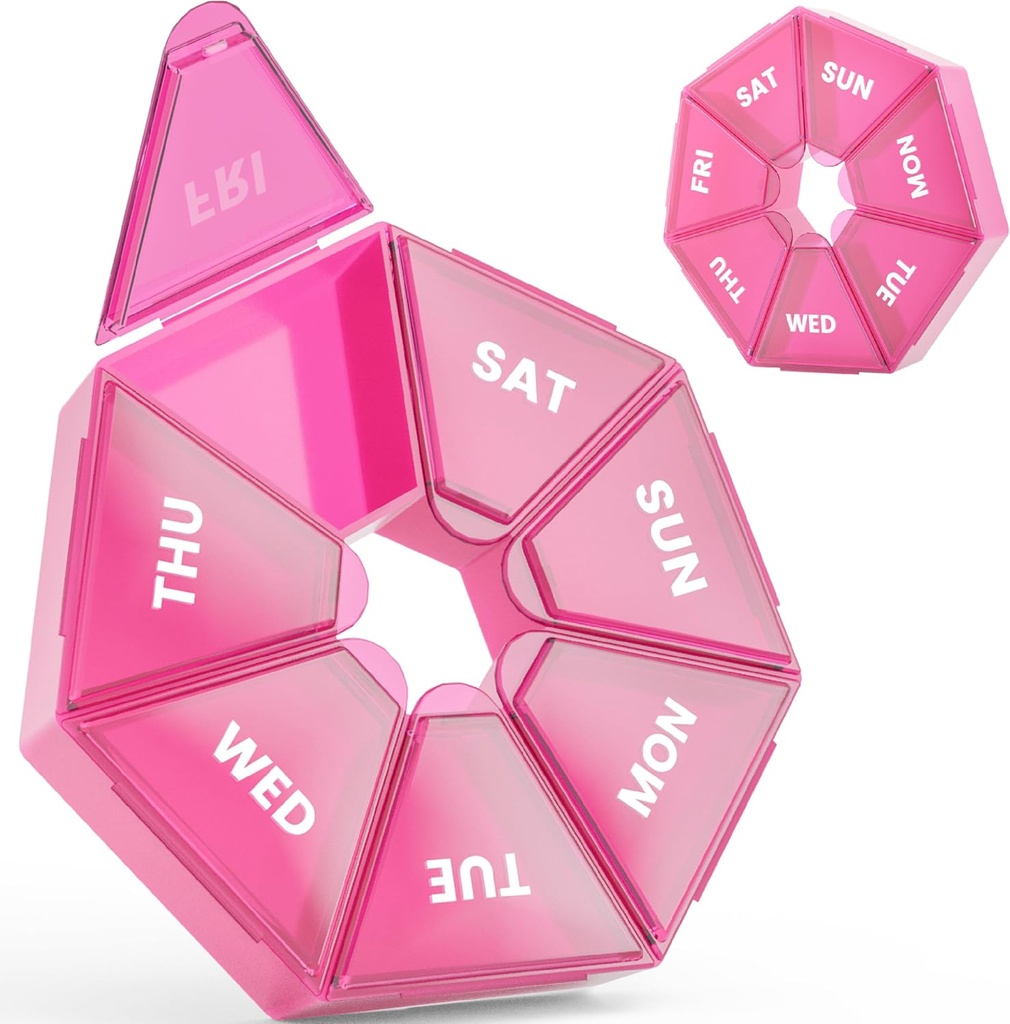 Weekly Pill Organizer, 2 Pack Portable Pill Box Medicine case 6 Farver (Seven Day) Ny udgave af Vitamin / Fish Oil / Pills / Supplements- Gigt Friendly (Red)