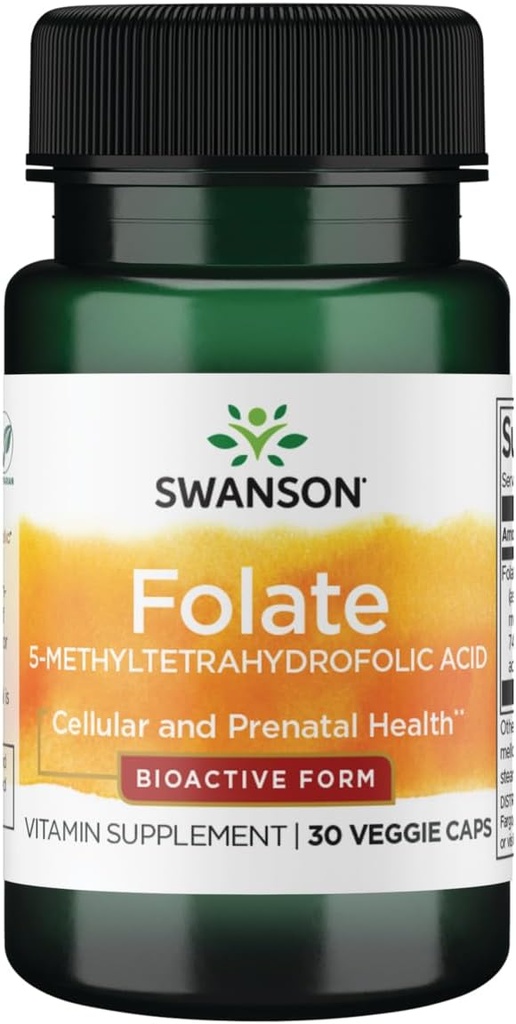 Swanson Folat (5-methyltetrahydrofolsyre) 400 mcg 30 Veg kapsler