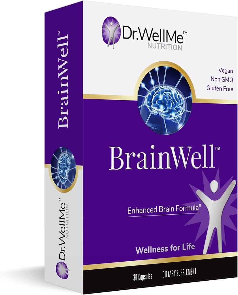 Dr.WellMe- Nootrop Brain Booster tillæg med gurkemeje & Ginkgo Biloba for mænd og kvinder - L- Theanine, Vitamin D3 til forbedring hukommelse, fokus & kognitiv sundhed - Veganske kapsler (30 Greve)