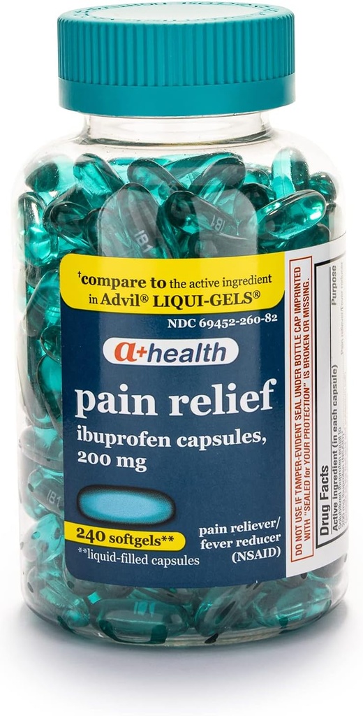 A + Health Ibuprofen 200 Mg Softels, Pain Reliever / Fever Reducer (NSAID), 240 Greve