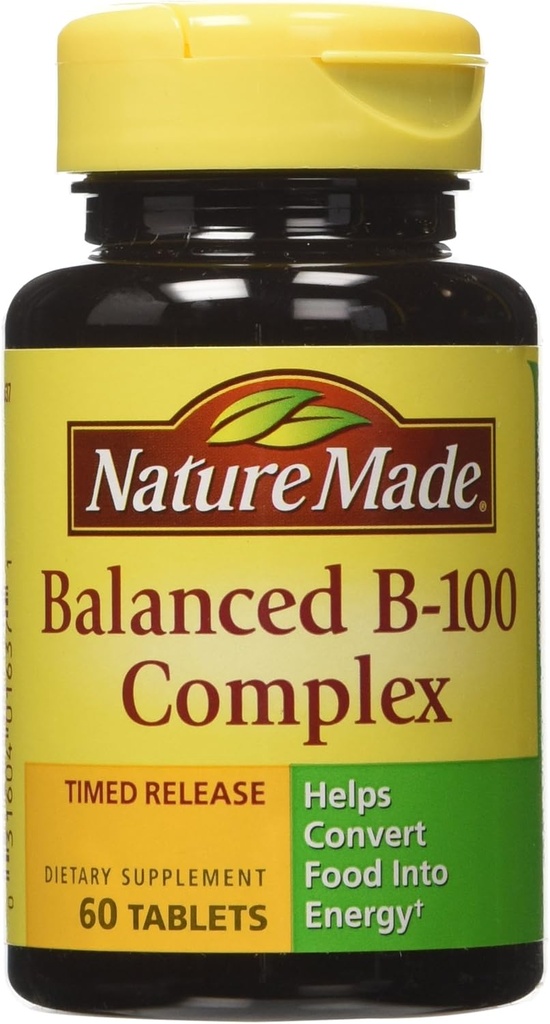 Nature Made B- 100 Complex Time Release Tablets, 60 Count for Metabolic Health (pakke med 3)