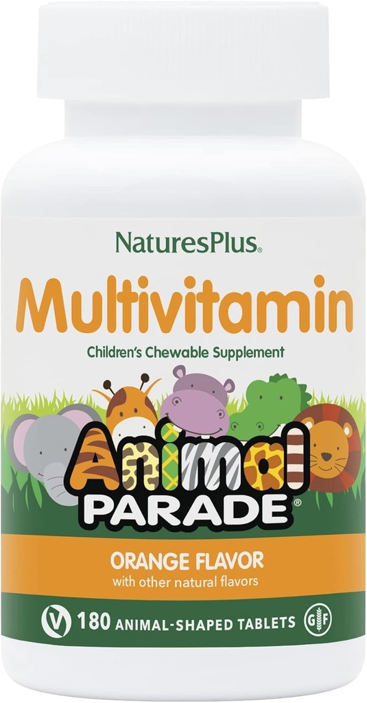 Natures Plus Animal Parade Children 's Chewable Multivitamin - Orange Flavor - 180 Animal- Shaped Tablets - Promodes Health & Well- Being - Vegetar, Gluten Free - 90 Serveringer