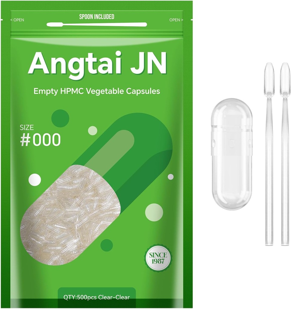 Capsules Størrelse 000 Vegan Tom Plant Based Clear (500 Greve) Gluten Free, Non- GMO, Halal Certified Pill Caps Fyldning Kit med 2 skeer til vegetar gør dine egne kosttilskud