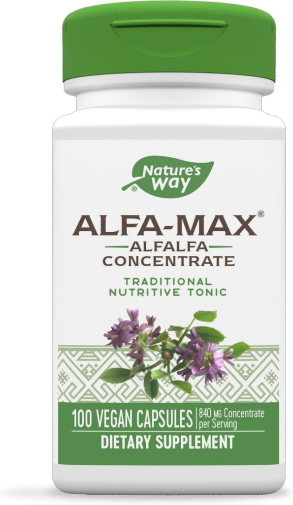 Nature 's Way Alfa- Max - Alfalfa supplement - Alfalfa Leaf, Stem & Flower - Gluten Free & Vegan - 100 kapsler