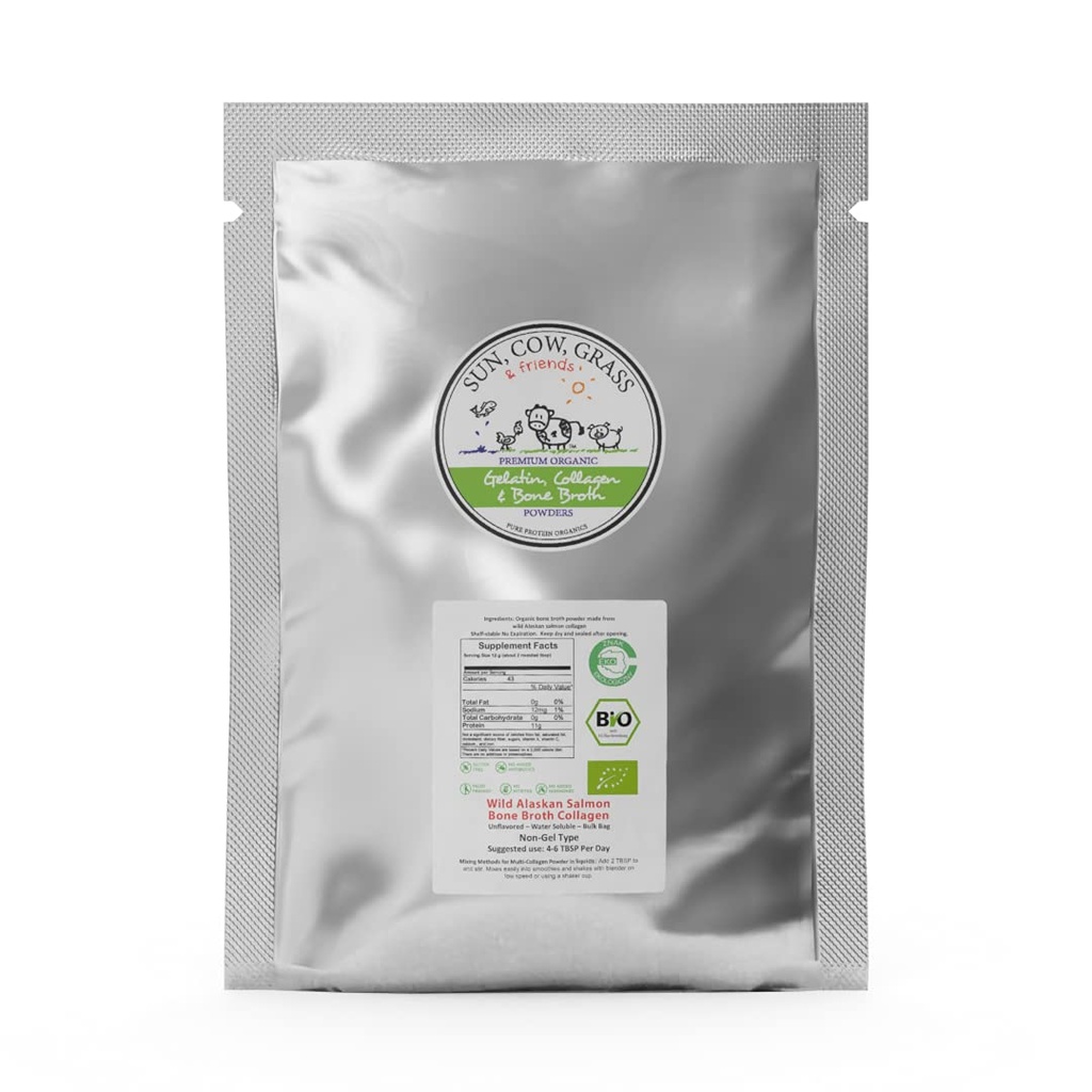 Wild Alaska Salmon Bone Broth Collagen Powder 5LB Pure Protein Non- Gelling Type - Uden smag, Ingen smag