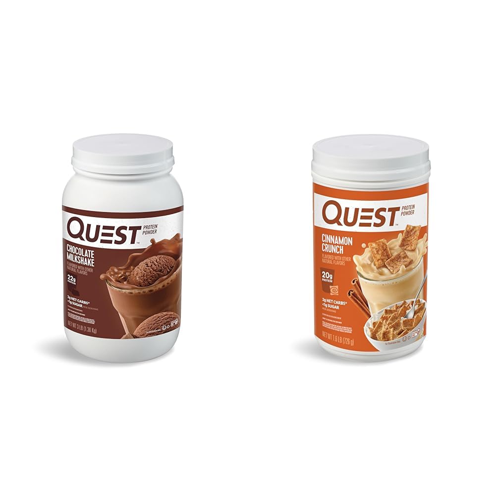 Quest Nutrition Chocolate Milkshake Protein Powder, 22g Protein, 1g Sukker, Lavcarb, Gluten Free, 3 Pund, 43 Servere & kanel Crunch Protein Powder, 20g Protein, 2g Net Carb, 1g Sukker
