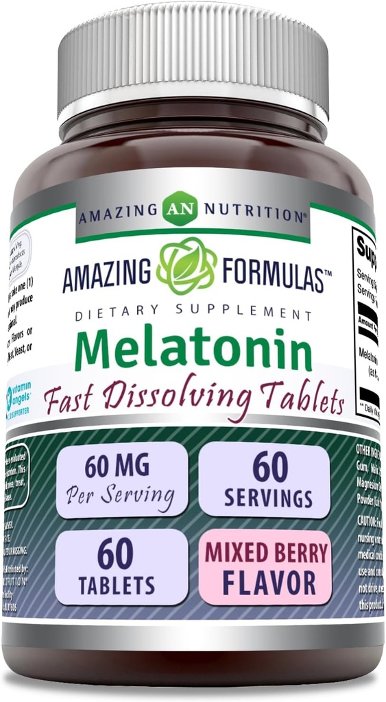 Amazing Formulas Melatonin Fast Opløsning Supplement Note 124; 60 Mg per Serving Note 124; Blandet Berry Flavor Note 124; 60 Tabletter Do 124; Non- GMO Do 124; Gluten- Free