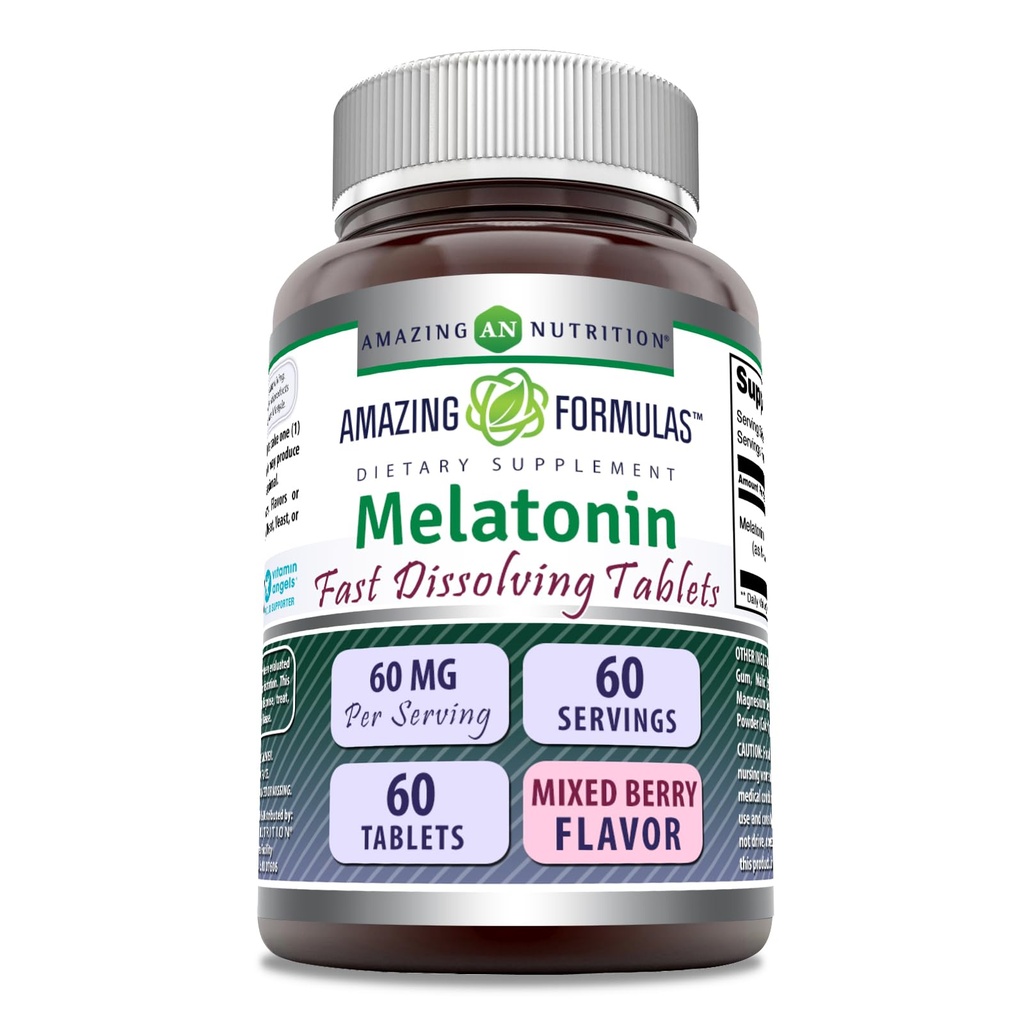 Amazing Formulas Melatonin Fast Opløsning Supplement Note 124; 60 Mg per Serving Note 124; Blandet Berry Flavor Note 124; 60 Tabletter Do 124; Non- GMO Do 124; Gluten- Free