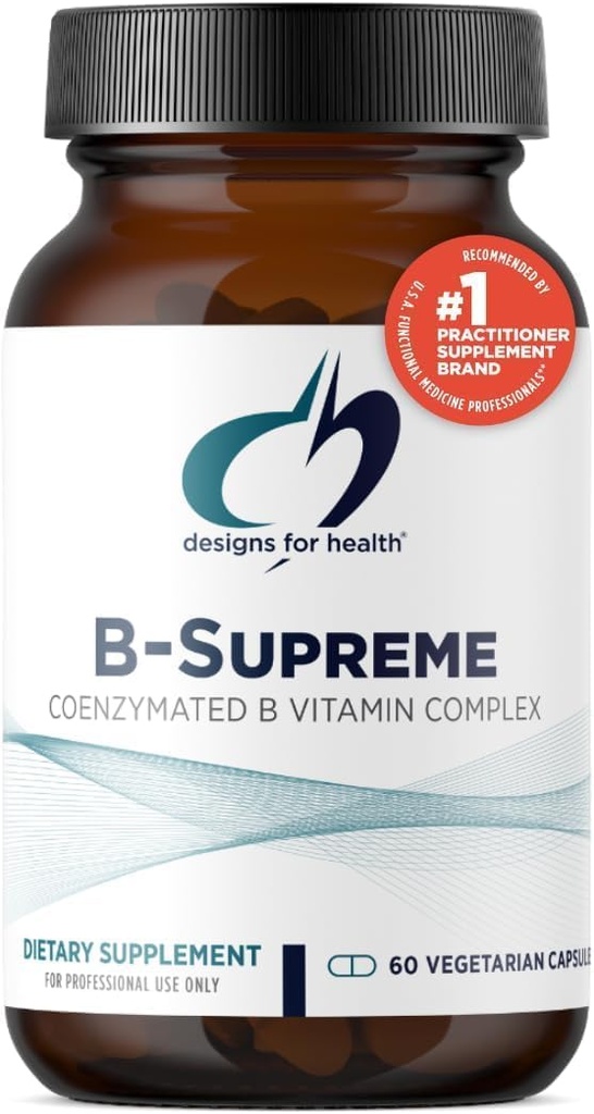 Design til sundhed Metylerede vitamin B kompleks - vitamin B Kosttilskud med B12 Vitaminer, B1, B3, Niacin, B6, Folate & Biotin - Metyleret Multivitamin til Metabolisk + Heart Health (60 kapsler)