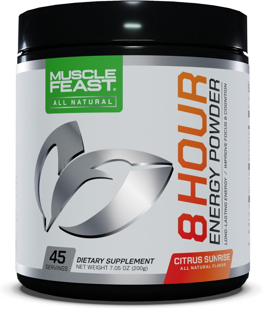 Muskel Feast 8 timers energi Alle naturlige ingen kunstige ingredienser Keto- Friendly naturligt sødet, Pre- workout, Citrus Sunrise, 200g