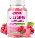 L- Lysin 1000mg Gummies, Lysin supplement til voksne & børn, Essential Aminosyre supplement til læber & oral sundhed, Boost immunforsvar & kollagen & Calcium, sukkerfri, Raspberry Flavor, 60 Greve