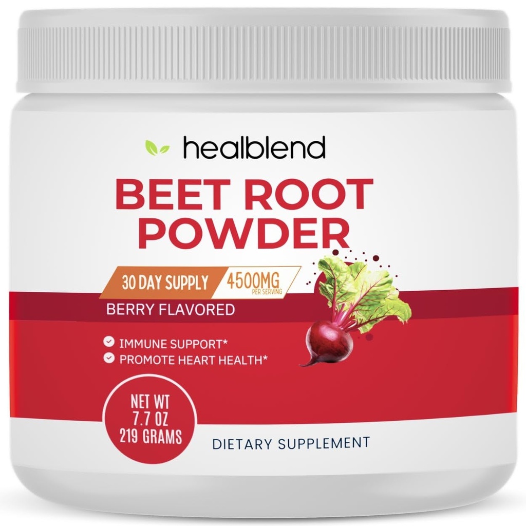 healmix Organic Beet Root Powder - Nitrooxide Beets, sund blodtryksstøtte, blodcirkulation Superfood Blueberry Flavored - 30 Servering