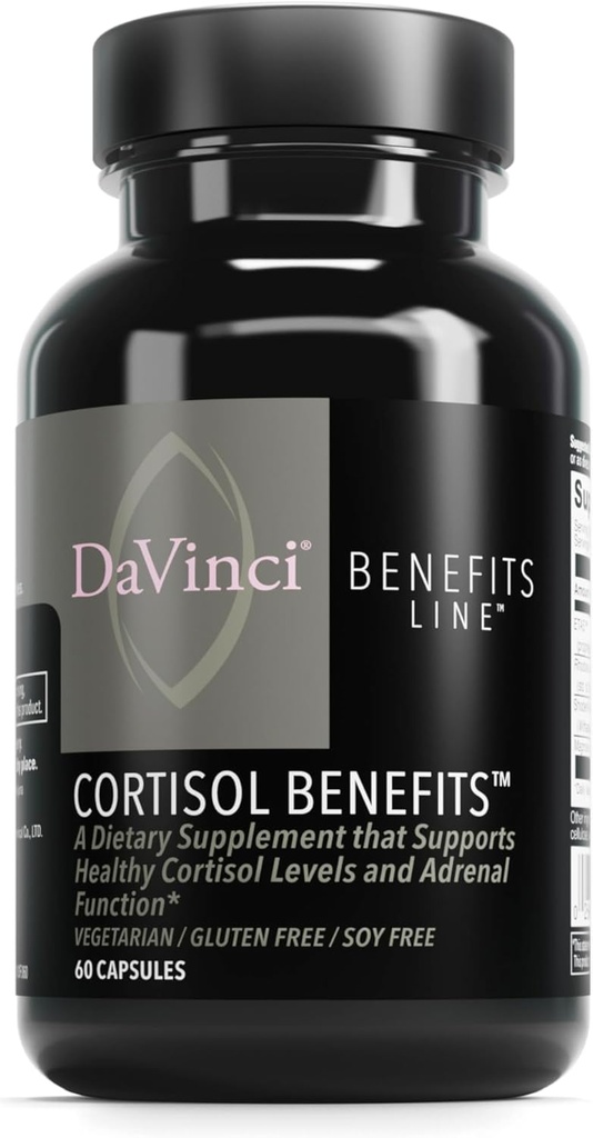 DaVinci Labs Cortisol Fordele - Kosttilskud Sund Cortisol Niveauer og Adrenal Sundhed - Med Ashwagandha Extract, Rhodiola Rosea Root og mere - Gluten- Free -60 Vegetariske Kapsler