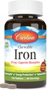 Carlson - Chewable Iron, 30 mg, Superior Absorption, Blood Health, Energy Production & Optimal Wellness, Chewable Iron Supplement for kvinder & mænd, Natural Strawberry Flavor, 120 tabletter