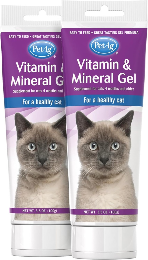 PetAg Vitamin & Mineral Gel supplement til katte - 3,5 oz, pakke af 2 - Giver grundlæggende daglige vitaminer & mineraler til katte 4 Måneder og ældre - Let at Digest