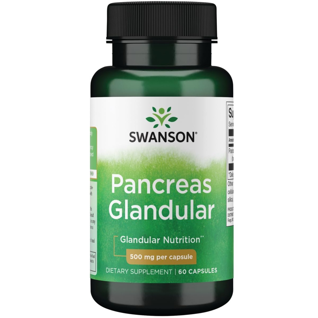 Swanson Raw Pancreas Glandular 500 Milligram 60 Kapsler