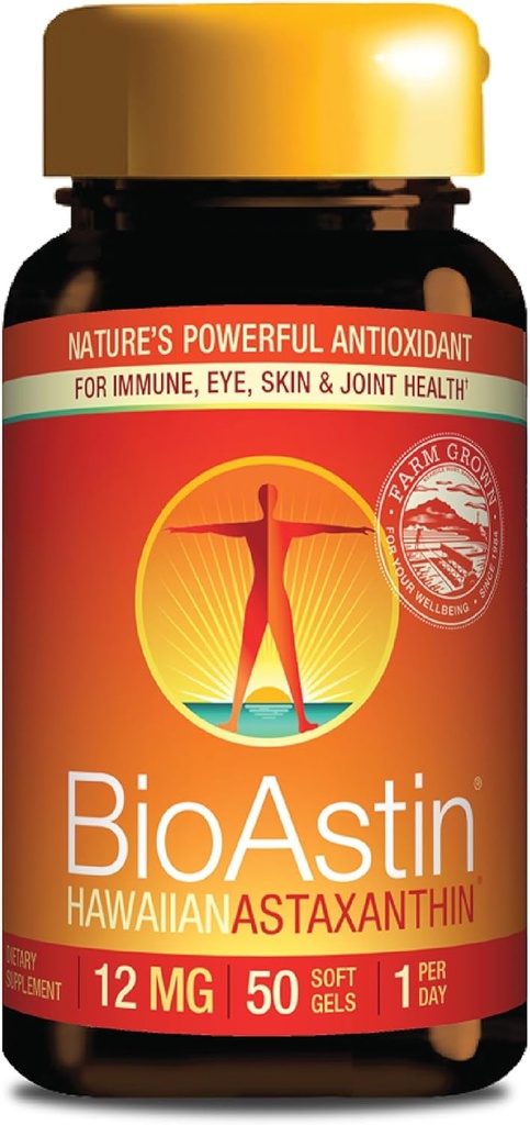 Nutrex Hawaii BioAstin Hawaii Astaxanthin - 12mg, 50 Softgels - Farm-Direct Premium Antioxidant supplement til støtte øje, hud, fælles & immunsystem sundhed - non-GMO & gluten- fri