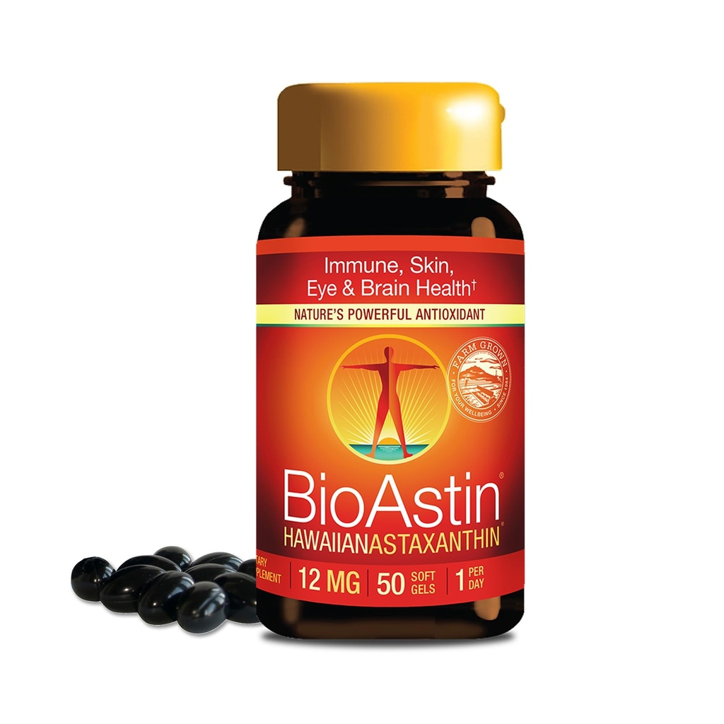 Nutrex Hawaii BioAstin Hawaii Astaxanthin - 12mg, 50 Softgels - Farm-Direct Premium Antioxidant supplement til støtte øje, hud, fælles & immunsystem sundhed - non-GMO & gluten- fri