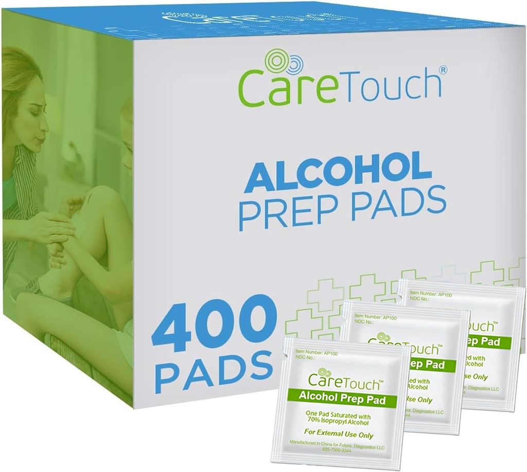 Care Touch Alkohol Wipes Individuelt indpakket - Prep Pads med 70% isopropyl Alkohol, Great for Home, Medical & Førstehjælp Kits Sterilized, Antiseptisk 2-Ply Swabs 400 Greve