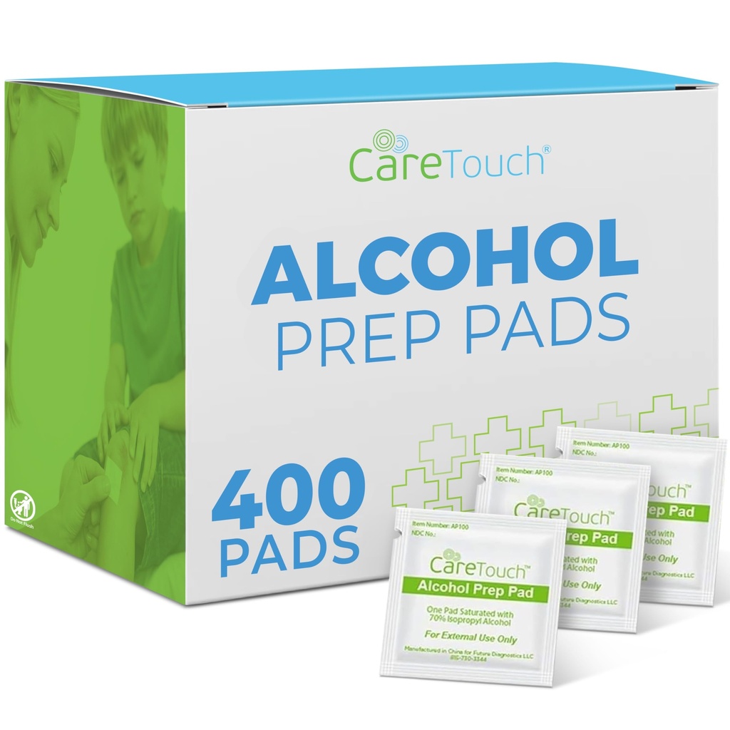 Care Touch Alkohol Wipes Individuelt indpakket - Prep Pads med 70% isopropyl Alkohol, Great for Home, Medical & Førstehjælp Kits Sterilized, Antiseptisk 2-Ply Swabs 400 Greve