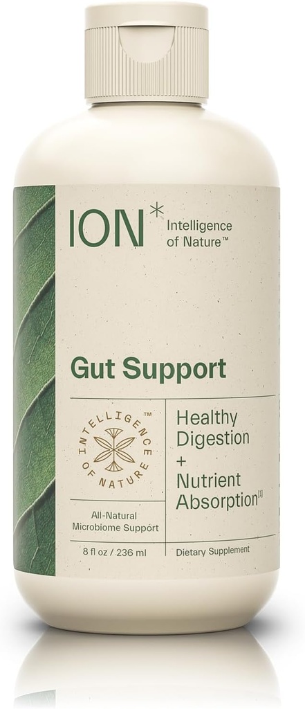 ION * Intelligence of Nature Gut Support Liquid Supplement - Gut & Diguestive Health Liquid Drops, Rense & Detox med Humic Extract for Women & Men, Voksne & Børn 4 + - 8 fl oz (Pack of 1)