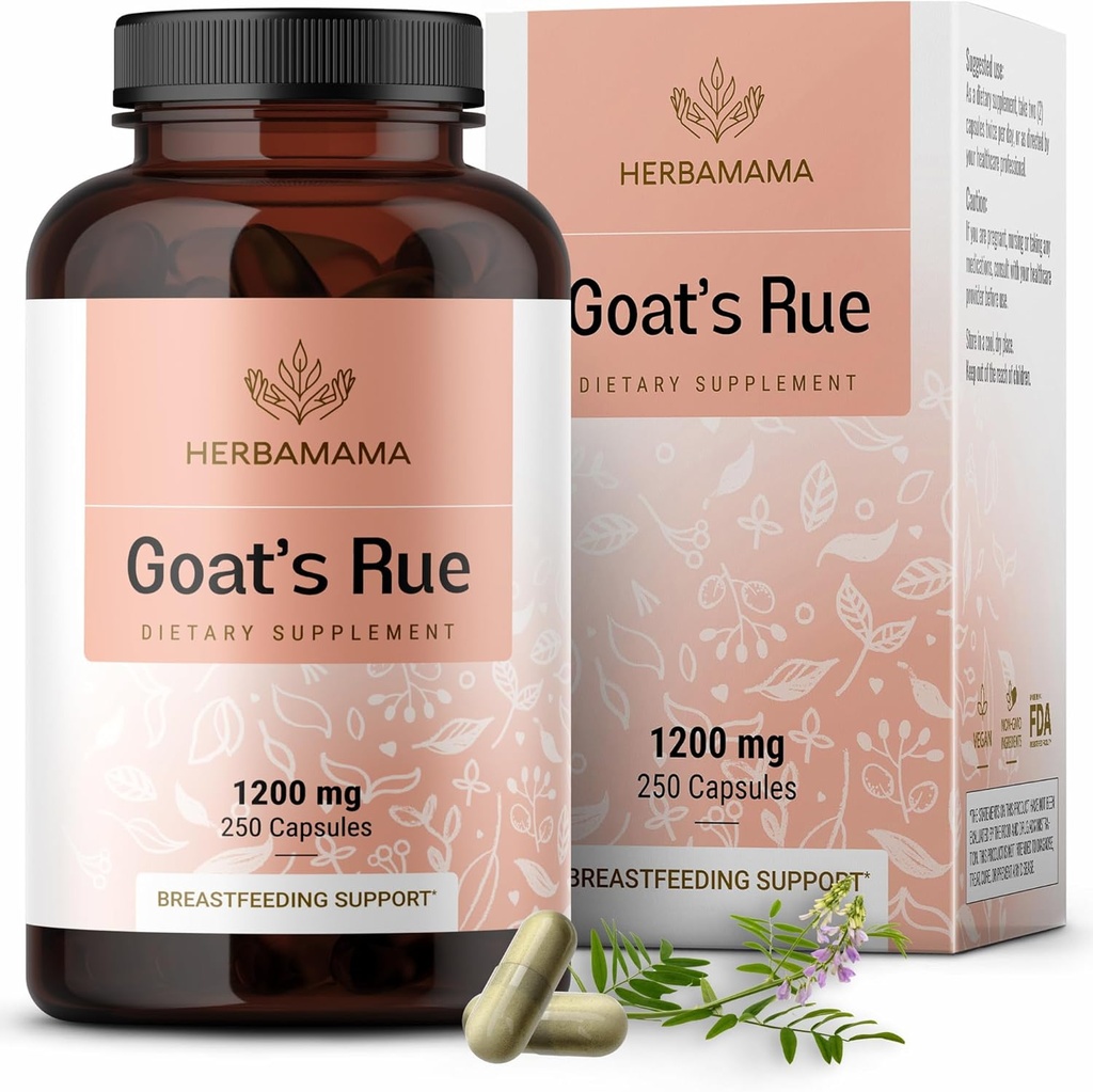 HERBAMAMA Geder Rue Capsules - 1200mg Galega Officinalis til mors brystmælk Amning Support - Vegan, non-GMO Geder Rue Herb Amning Supplement