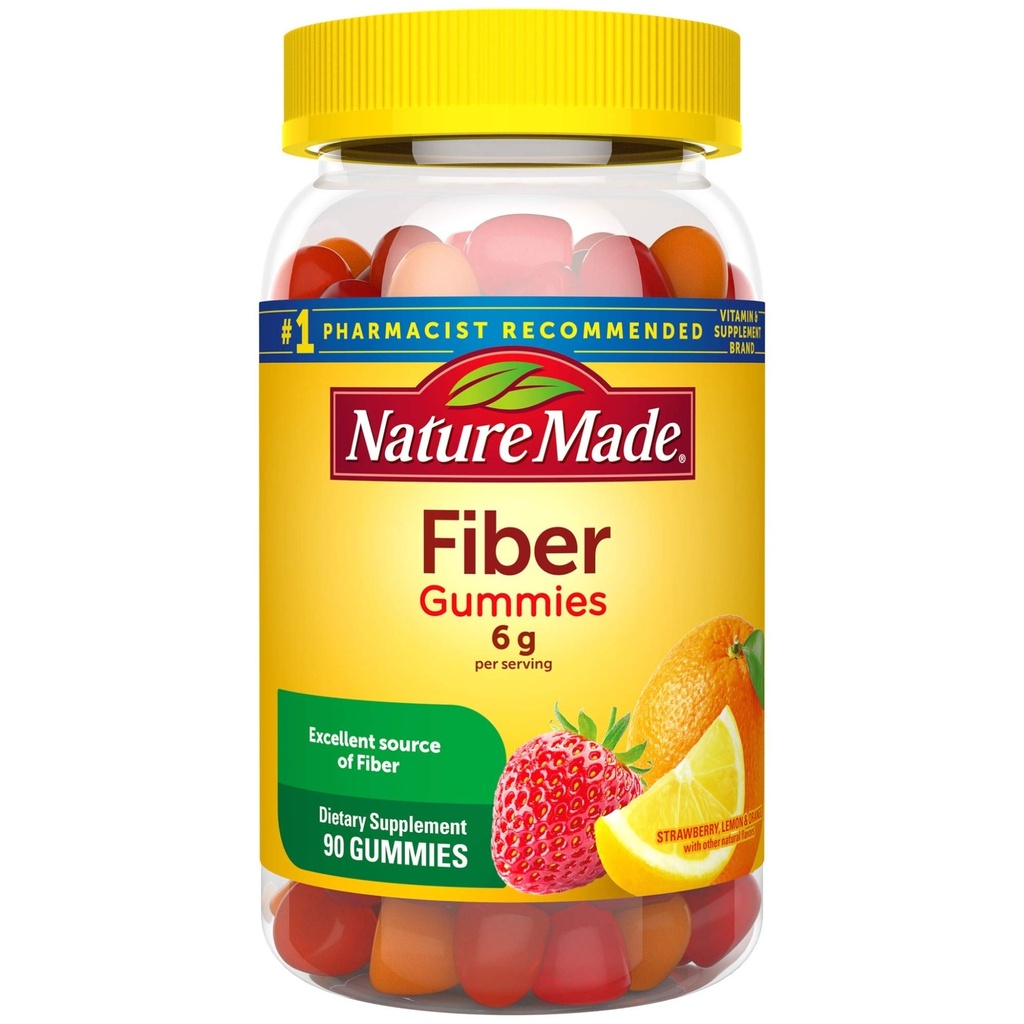 Nature Made Fiber 6 g, Kosttilskud til fordøjelsesstøtte, 90 Fiber Gummies, 30 dages forsyning