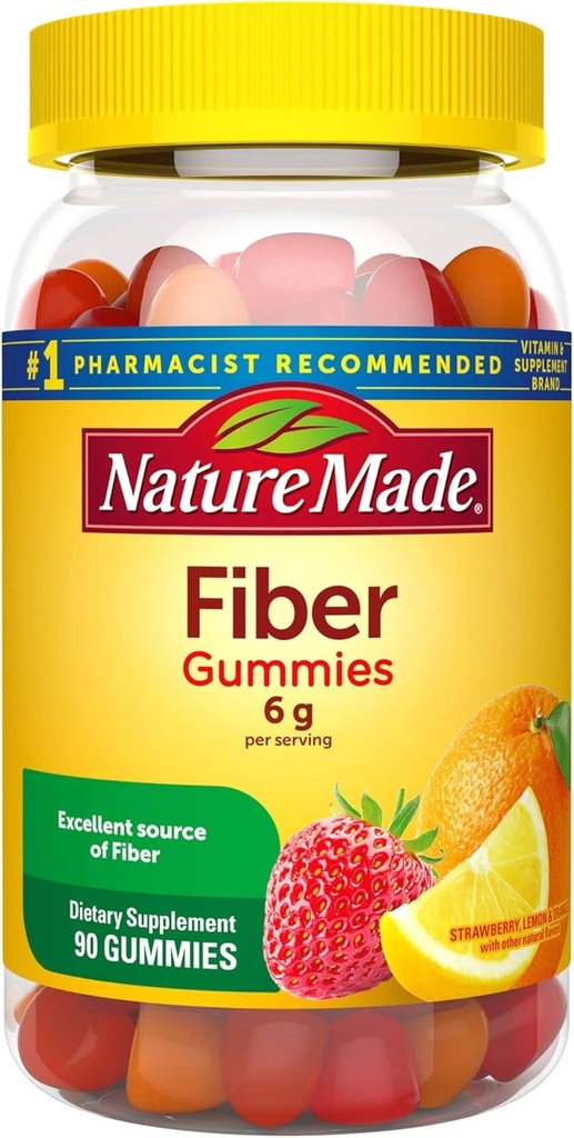 Nature Made Fiber 6 g, Kosttilskud til fordøjelsesstøtte, 90 Fiber Gummies, 30 dages forsyning