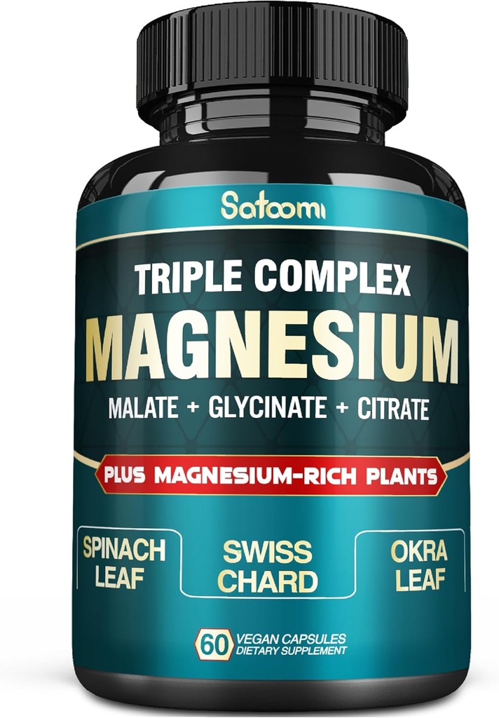 Pure Magnesium Glycinate 500mg kapsler - Høj Absorption med Triple Magnesium Supplement Complex med Glycinate, Malat, Citrate - Support Heart, Joint & Brain - 60 Veganske piller